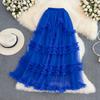 Elastic Waist Fairy Mesh Cake Skirt A-Line Skirt Summer Korean Version High Waist Slim All-Match Midi Skirt