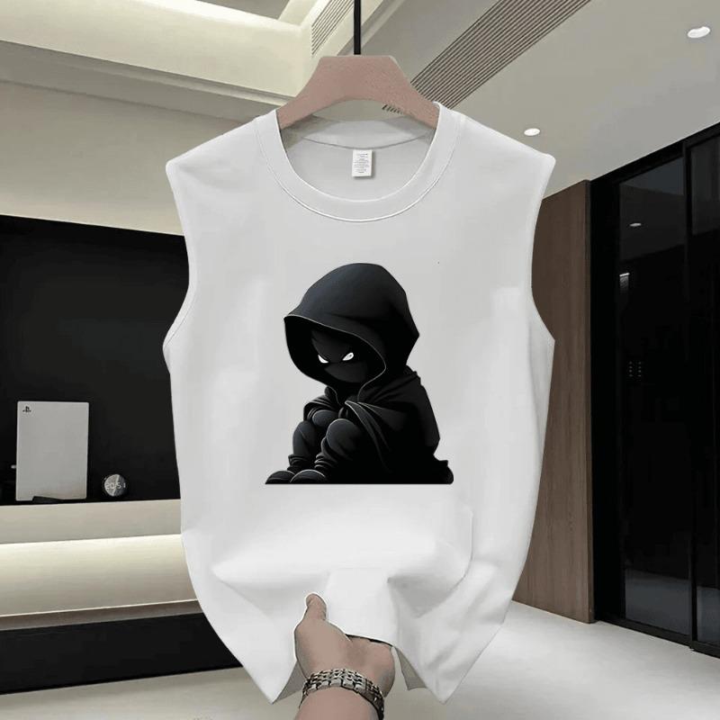 Men American Style Loose Cartoon Printed Sleeveless Casual Sports Tank Top M белый