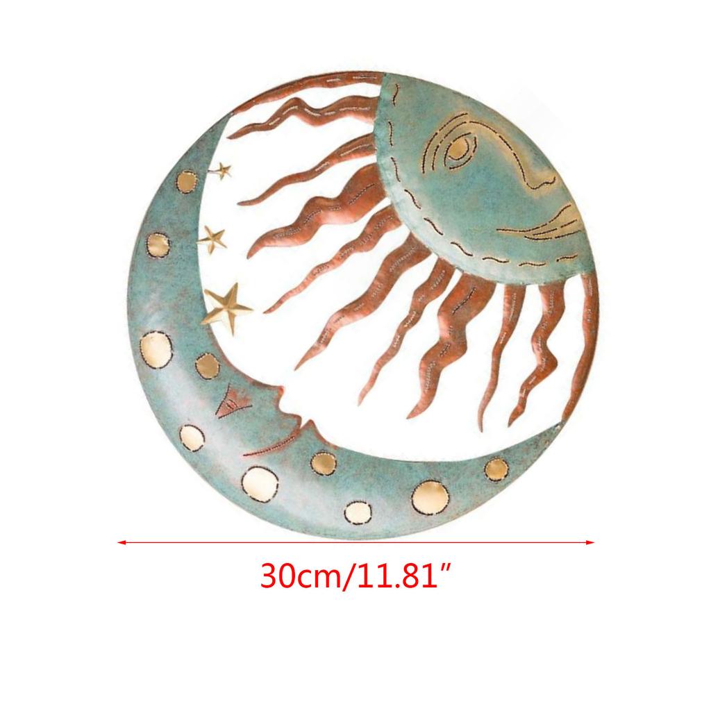 Outdoor Metal Sun and Moon Wall Art Decors 3D Outdoor Stylish Garden Sculpture for Garden Fence Porch Ornaments