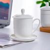 Pure White Bone China Lidded Cup & Saucer Set for Meetings (10-Pack)