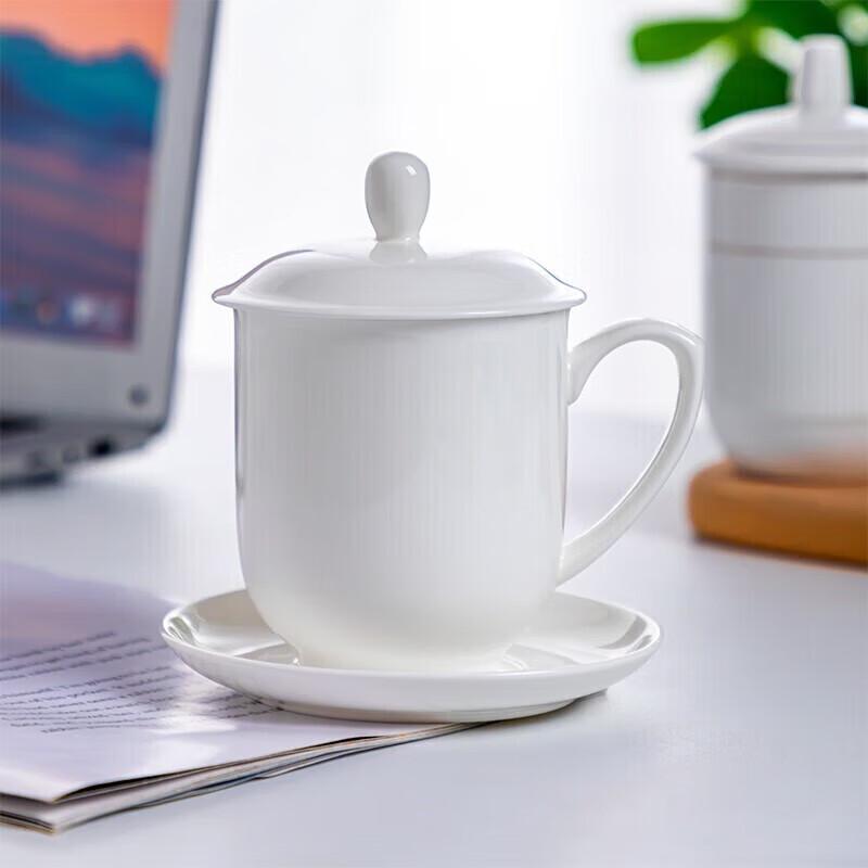 Pure White Bone China Lidded Cup & Saucer Set for Meetings (10-Pack)