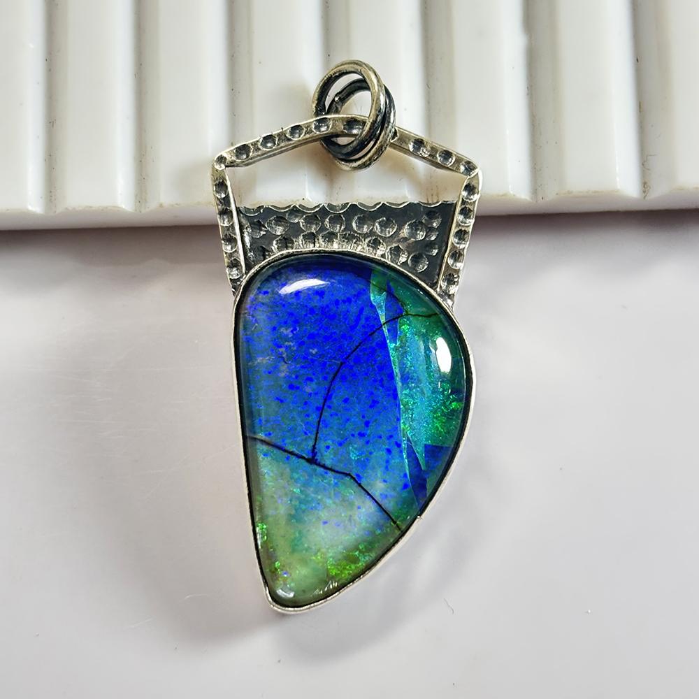 

925 Sterling Silver Multi Color Opal Pendant 44 Ct Natural Certified Gemstone my.pds-392-k 25.9 mm approx. різнокольоровий