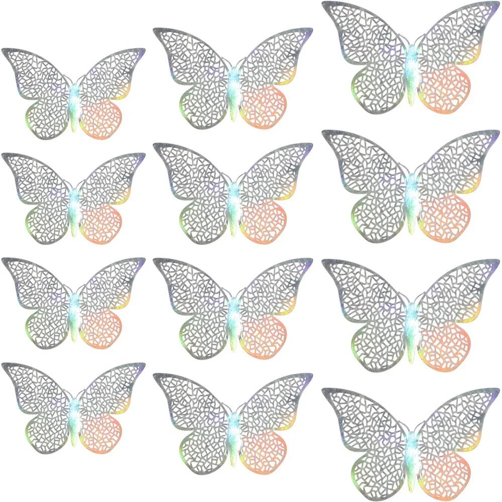 12 Peças Adesivos de Parede Borboletas 3D Borboletas Vazadas Decalques Borboletas Decoração de Arte de Parede Para Casamento Festa Decoração de Casa Adesivos