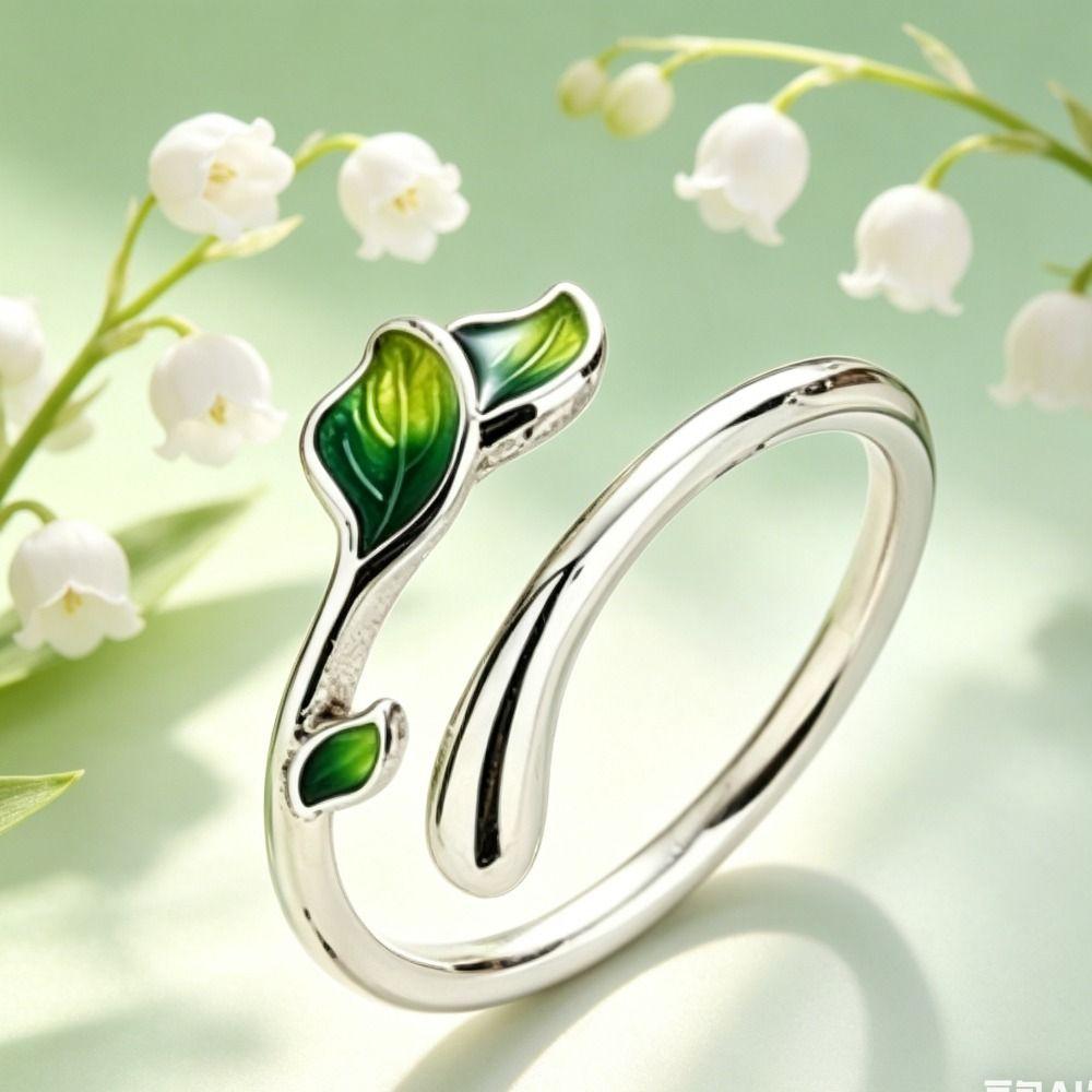 Adjustable Leaf Opening Ring Irregular Women's Ring Fashion Enamel Leaf Ring  Party