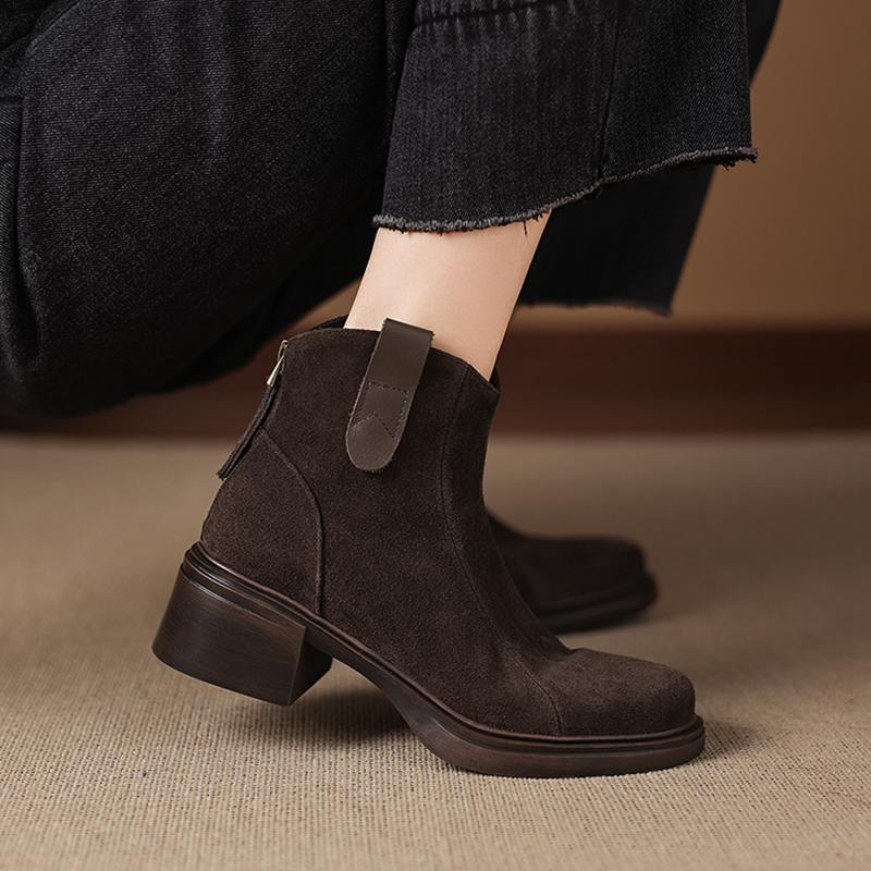 Krazing Pot Cow Suede Nubuck Winter Round Toe Modern Boots Med Heels Zipper Women Ankle Boots