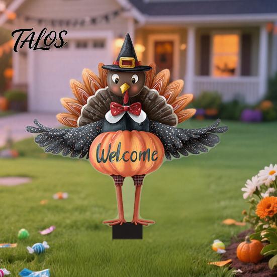 Fall Festival Garden Ornaments Thanksgiving Turkey Stake, Wizard Hat with Pumpkin Lawn Ornament, Outdoor Decorations for Waterproof Acrylic