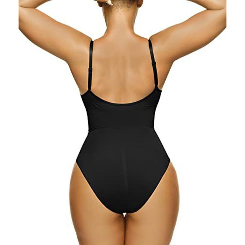 Plus Size Seamless Spaghetti Strap Backless Bodysuit Shapewear, Tummy Control Waist Cincher Butt Lifter Full Body Shaper S