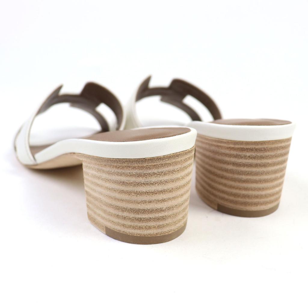 Hermes Sandals Oasis White Leather Women 37 071002Z Used