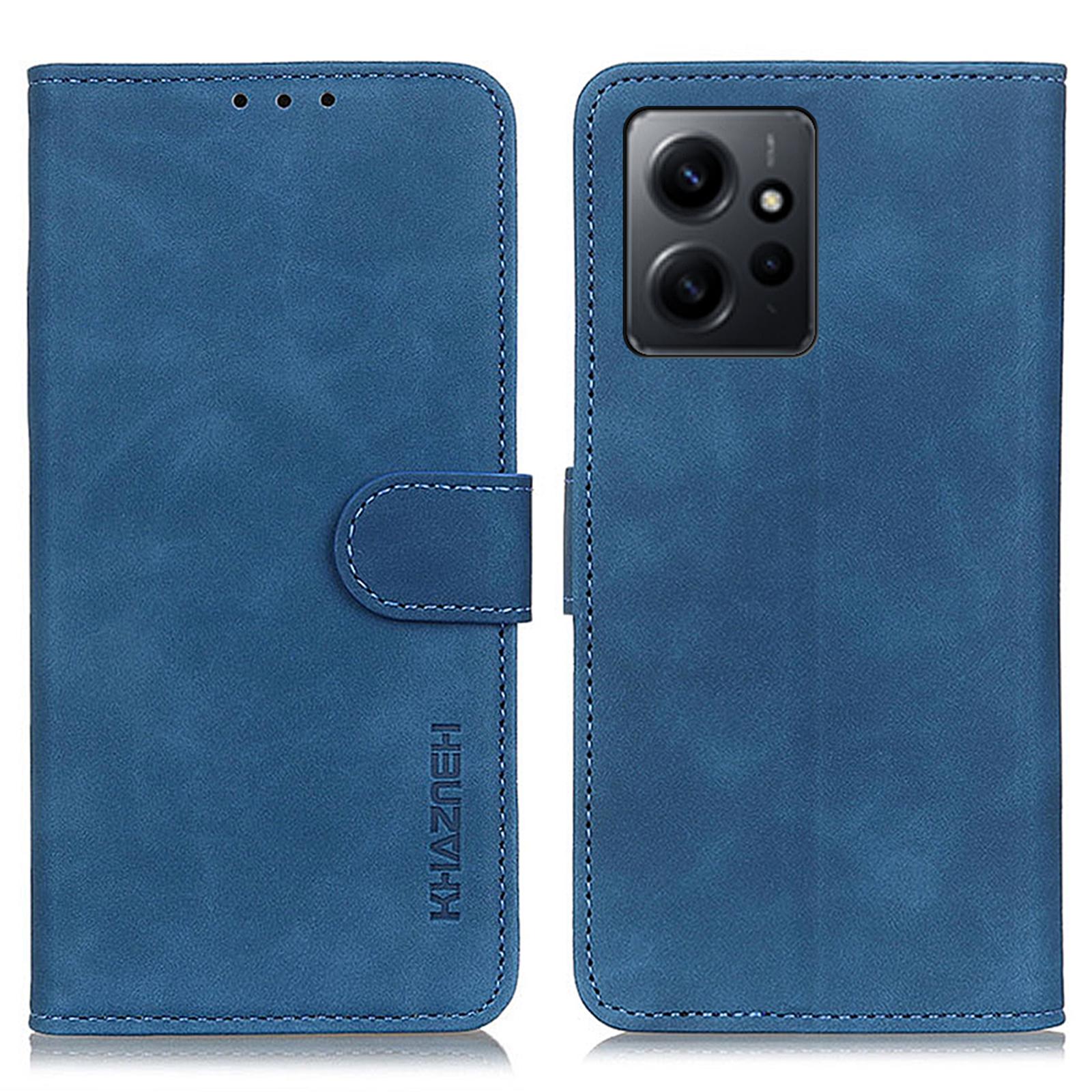 

KHAZNEH For Xiaomi Redmi Note 12 4G Stand Phone Case Retro Texture Wallet PU Leather Phone Cover Blue