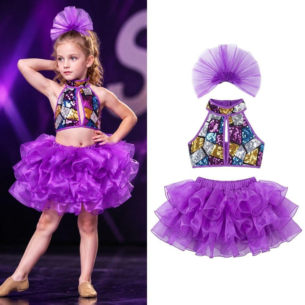 Sequins Jazz Dance Costume with Headwear Children Dance Outfit Stage Performance Costume  Kids