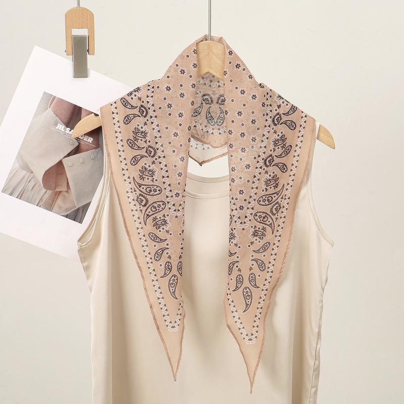 Silk Print Versatile Triangle Scarf: Cashew Large Square for Headscarf or Waistband