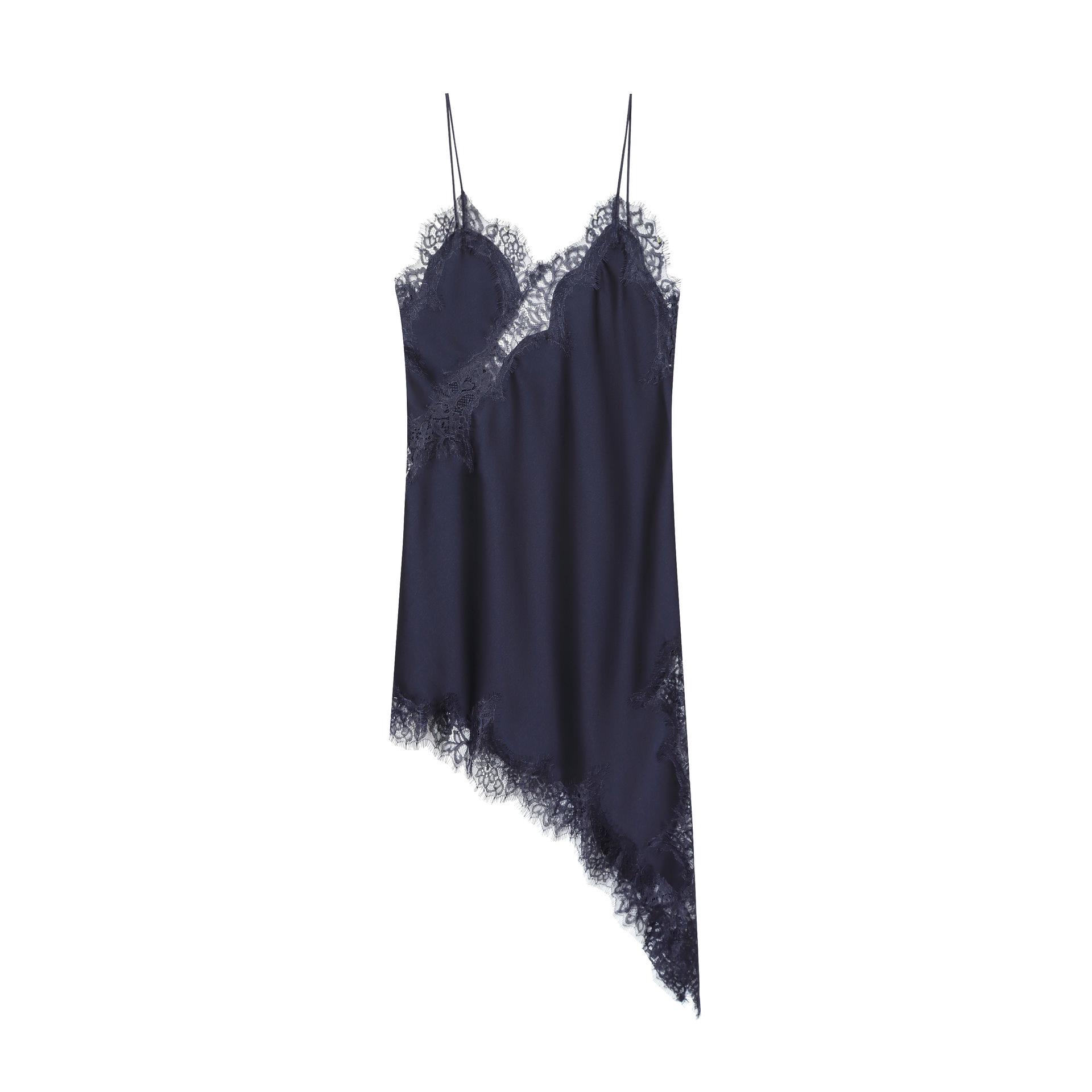 

European & American Women s Fashionable Lace Asymmetrical Dress Small темно-синього кольору