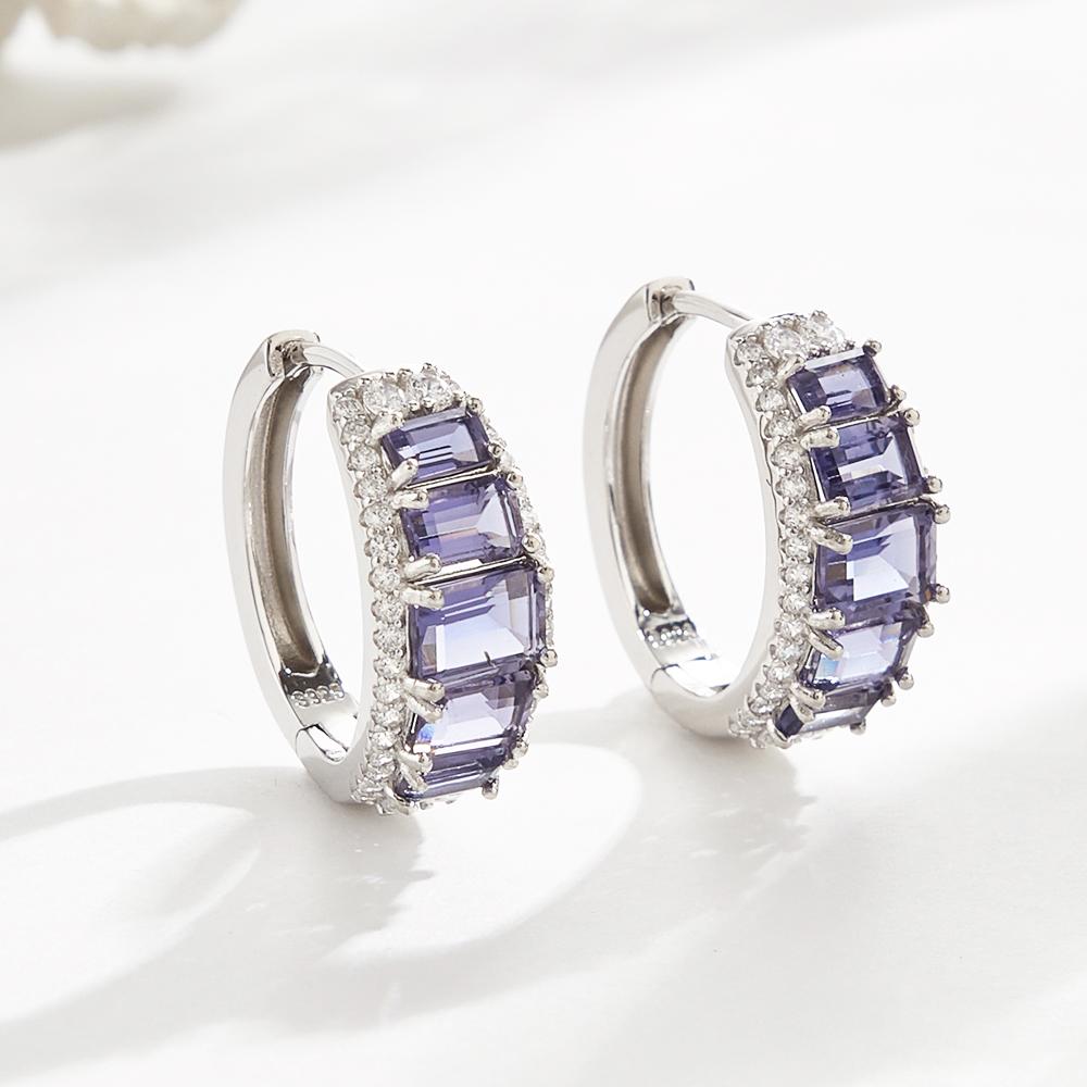 925 sterling silver women's clasp earrings natural octagonal iolite real gemstones Classic design fine jewelry for birthday wear