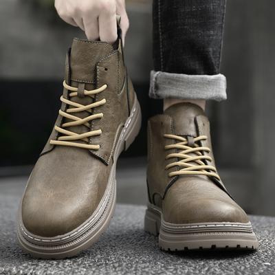 Marca de Moda Botas Masculinas de Couro Genuíno de Sola Grossa para Exterior Sapatos Acolchoados de Algodão Quentes de Lã Botas de Trabalho Masculinas de Lã Botas de Couro para Exterior