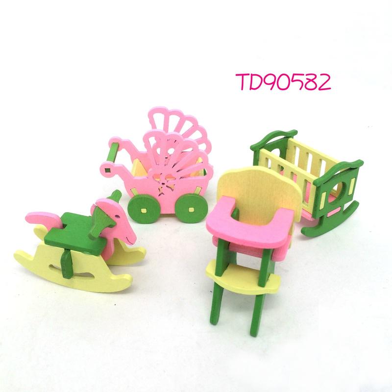 Wooden Pink Doll House Furniture Toys Set  for Girls Dollhouse Miniature Rooms Gifts