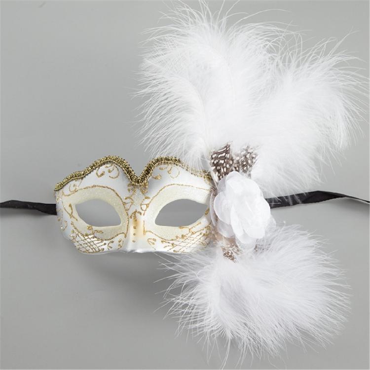 Damen Maskerade Maske Federdekoration mit Blume, Augenmaske Halbgesichtsmaske für Halloween Cosplay Maskerade