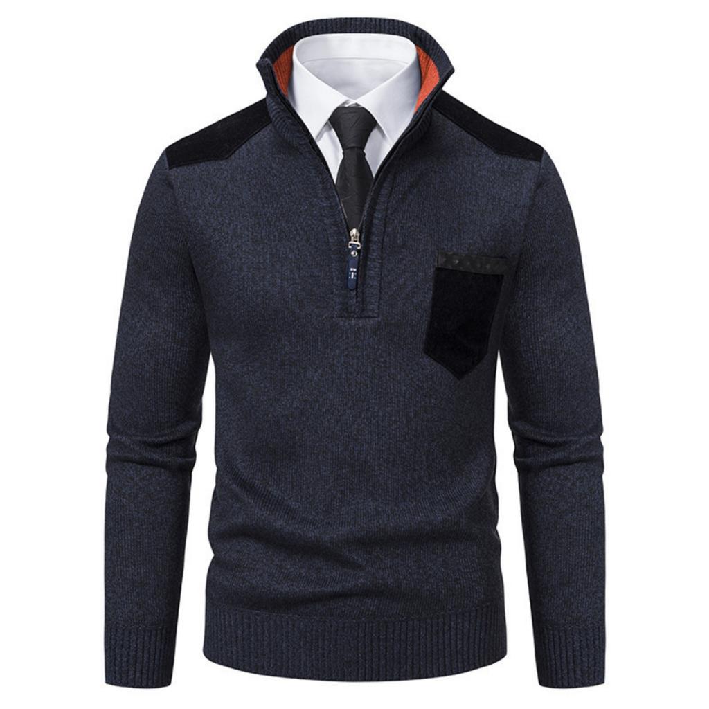 Men's JumperSweaters Knit Sweater Ribbed Knit Regular Tops Splice Knitted Color Block Stand Collar Fashion