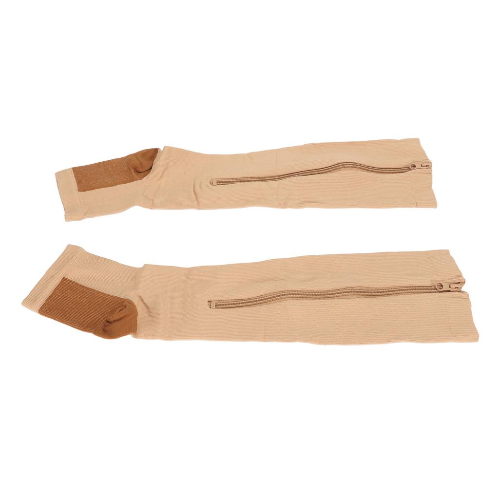 2Pcs Zipper Compression Socks High Stretchy Breathable Open Toe Compression Calf Stocking for Walking Running Sports L