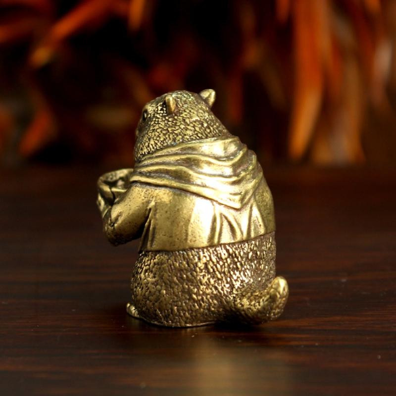 Brass Groundhog Figurine Retro Brass Capybara Statue Cute Small Animal Miniatures Desktop Ornament Home Decor Charming Decor