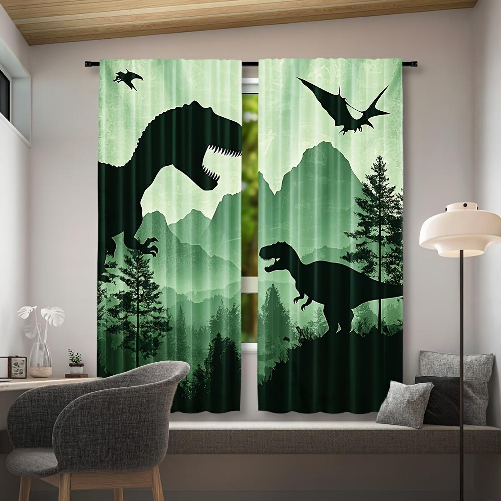 Set Of 2 Dinosaur Shadow Curtains Polyester Drapes Suitable Bedroom Living Room Office Featuring Timeless Curtain With Rod Pocket Ideal For Great