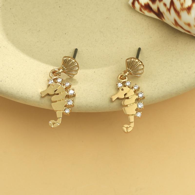 Titanium Steel Small Fish Earrings, Retro Artistic Style Long Earrings, Stainless Steel Gold-Plated Color Preserving Jewelry