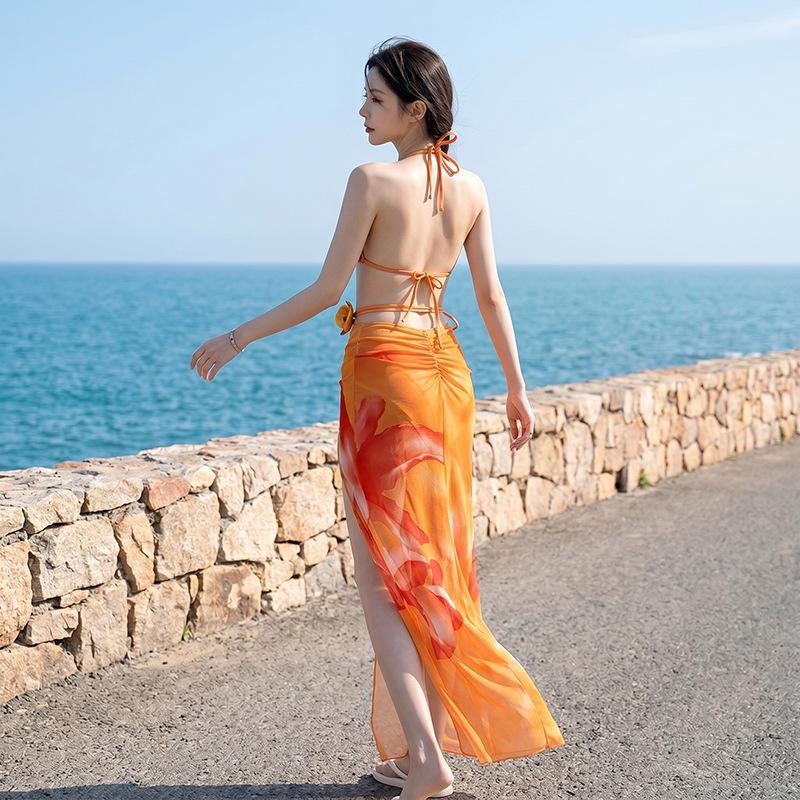 Swimsuit for Women, Island Pure and Sensual Style, Sexy Bikini Three-piece Long Dress, Summer Thailand Seaside Resort Hot Spring