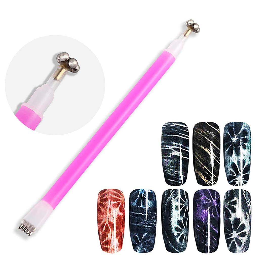 YIKOOLIN 1/2/5 Stück/Set Stück Nagel Magnetstab Cat Eye Magnet Werkzeug Doppelkopf Blumen Design Nagelkunst Magnetstift für Salon