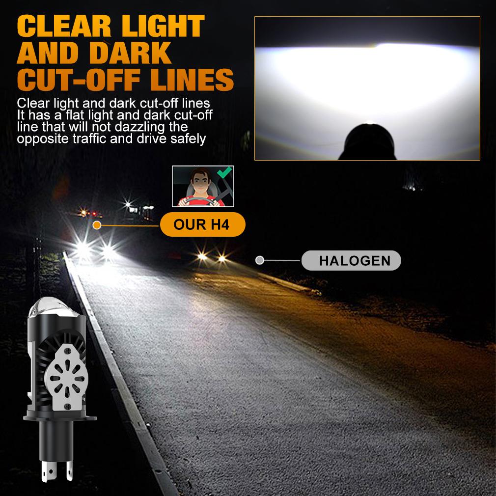 2Pcs H4 LED Dual Projector Lens Car Headlight Bubs Kit Motorcycle Canbus 90W 30000LM High Low Beam Light W/ Turbo Moto Lamp LHD 6000K White