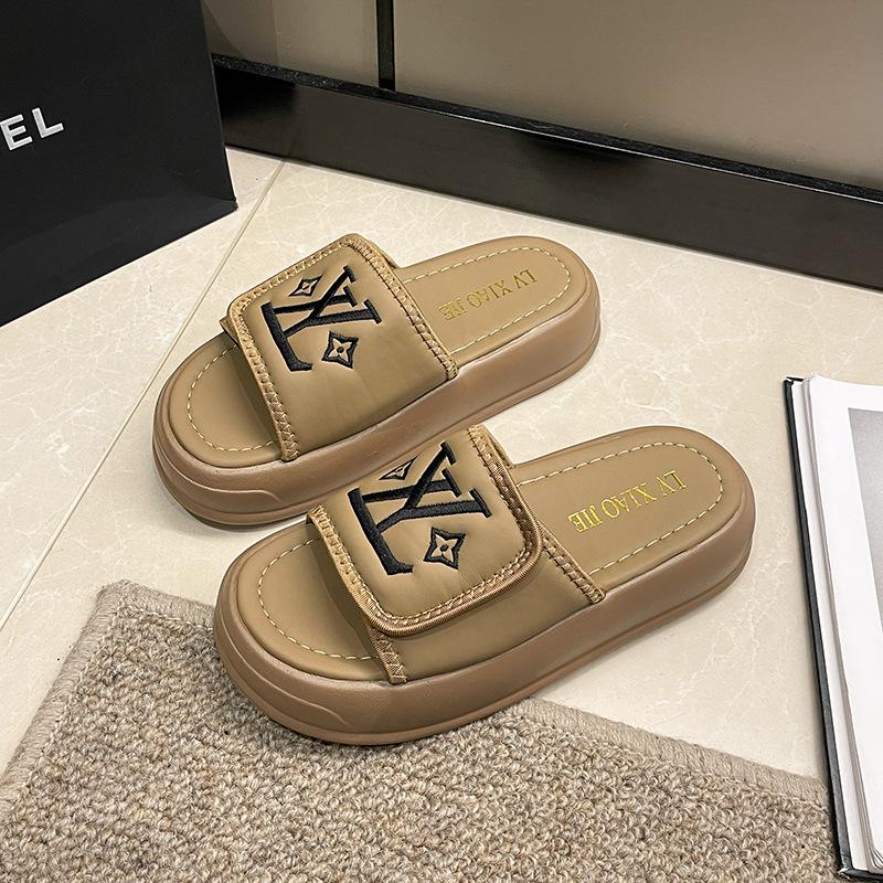 

Трендові брендові сандалі на липучках, жіночі, літо 2025, нові, універсальні, модні, з вишивкою, круті шльопанці для вулиці 40 хакі