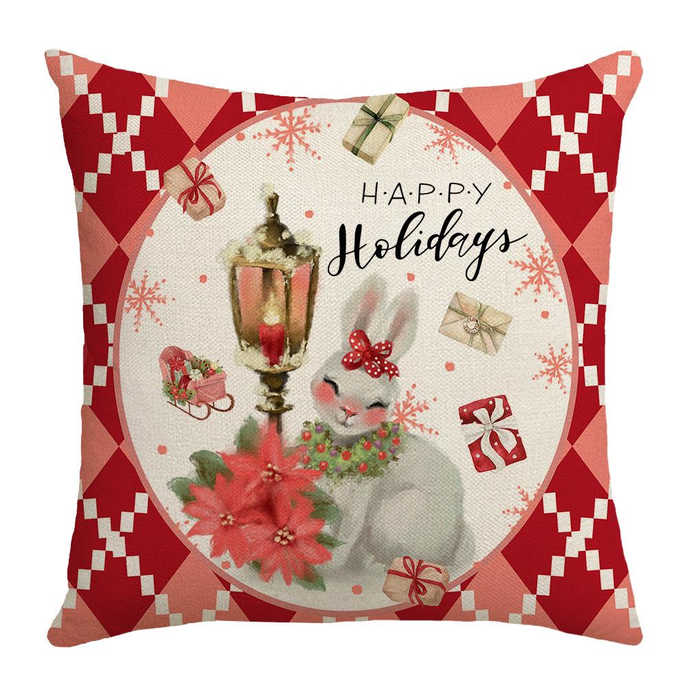 New Cartoon Deer Christmas Bedside Sofa Pillow Holiday Gift Decoration Linen Print Waist Pillow Case