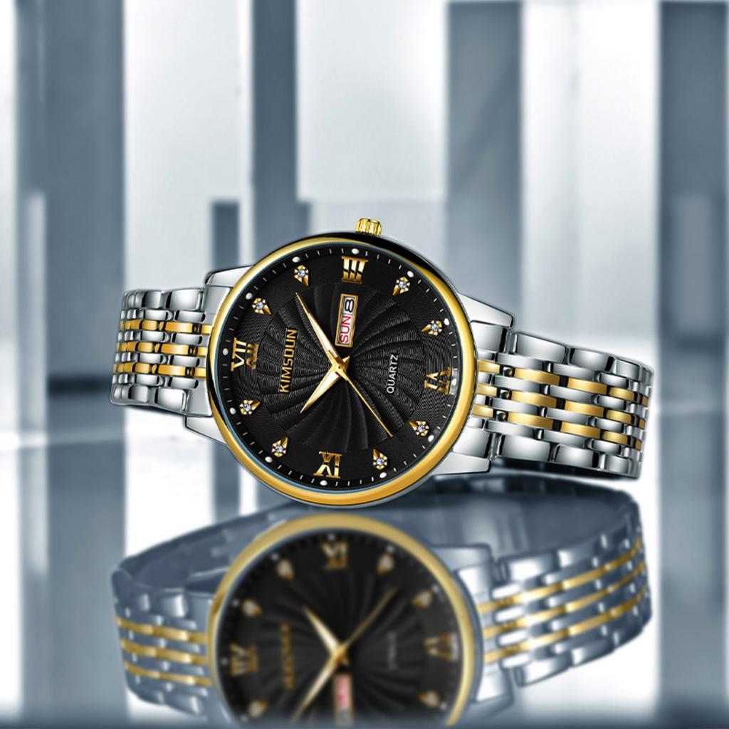 Men Quartz Wristwatch Round Dial Band Rhinestone Day Date Display Luxury Business Male Wrist Watch Fashion Watch Gift For Men