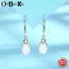 QIBAOKU New S Sterling Silver Opal Earrings for Women CZ Inlay Drop Earring Trendy Fine  Birthday Valentine's Day Gift