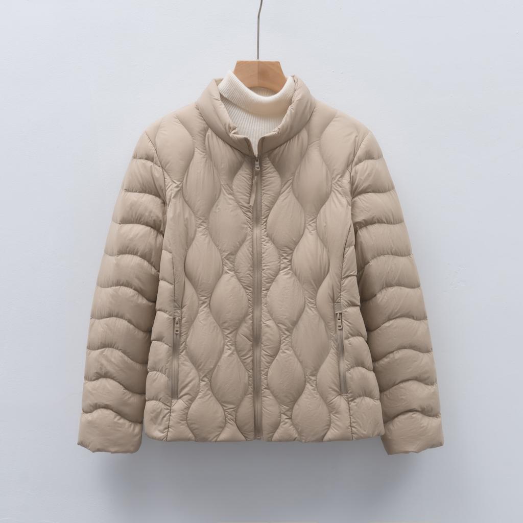Fleece women's clothing autumn and winter new light and thin down jacket wavy pattern women's stand-up collar jacket