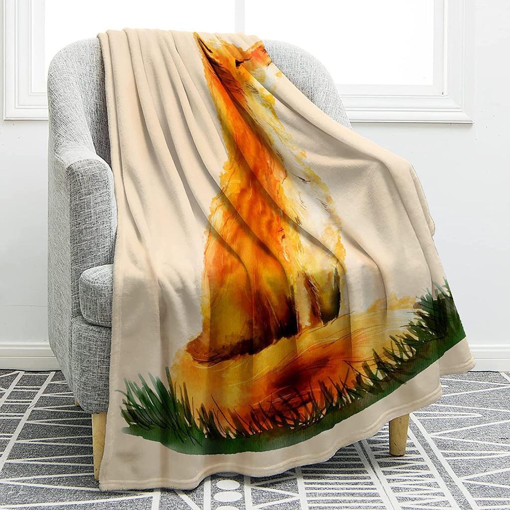 Cute Cartoon Fox Digitalprinted Polyester Bedroom Velvet Flannel Cover Blanket Fleece Soft Sofa Cover Blankets for Beds