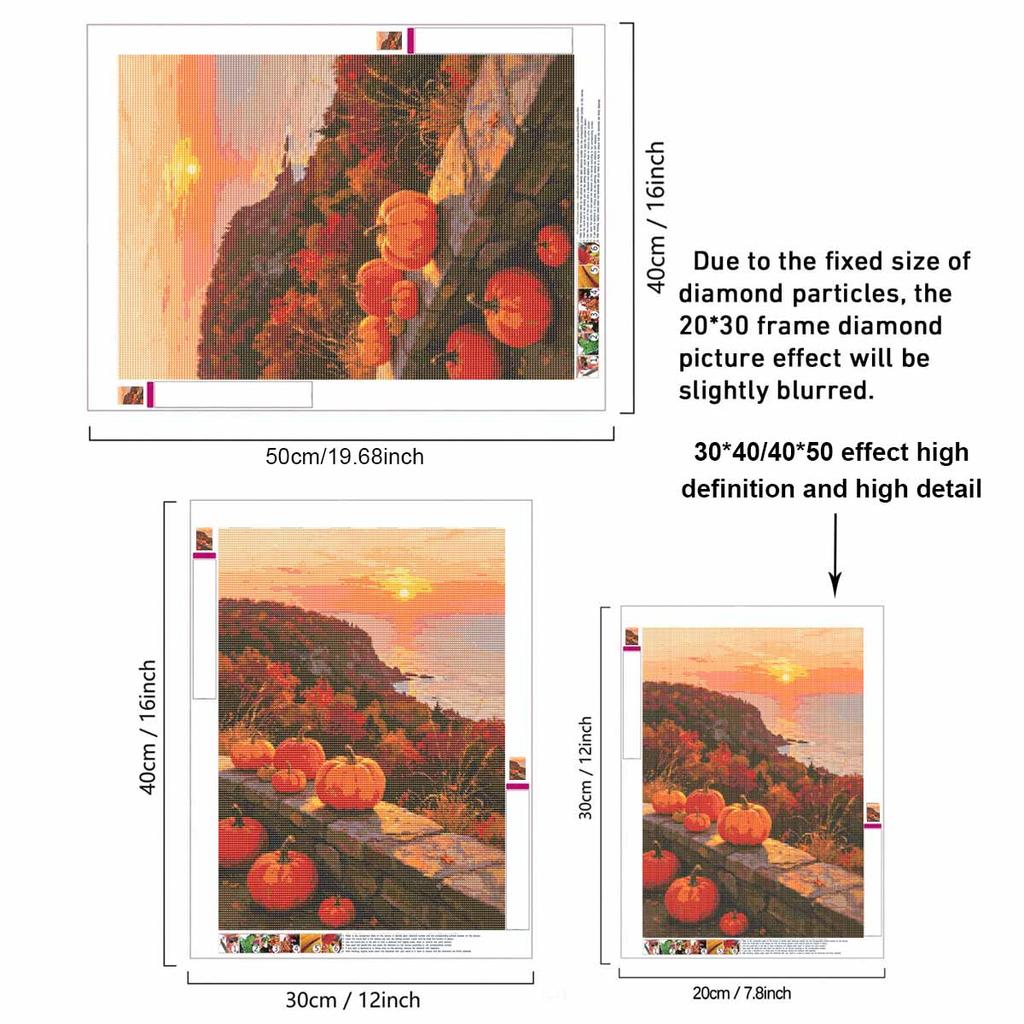 DIY Full Drill Diamond Painting Kit Autumn Harvest Pumpkins Sunset Ocean View Rhinestone Canvas Art Relaxing Handmade Gift for Adults