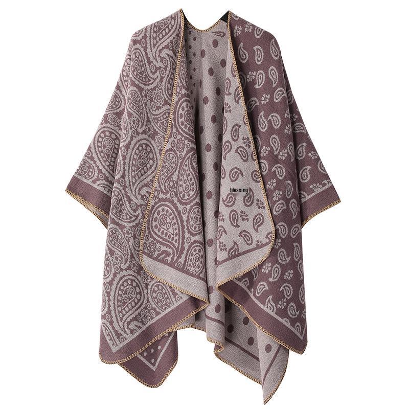 Autumn/Winter Double-Sided Slit Shawl - Leopard Print & Polka Dot Warm Cloak for Women