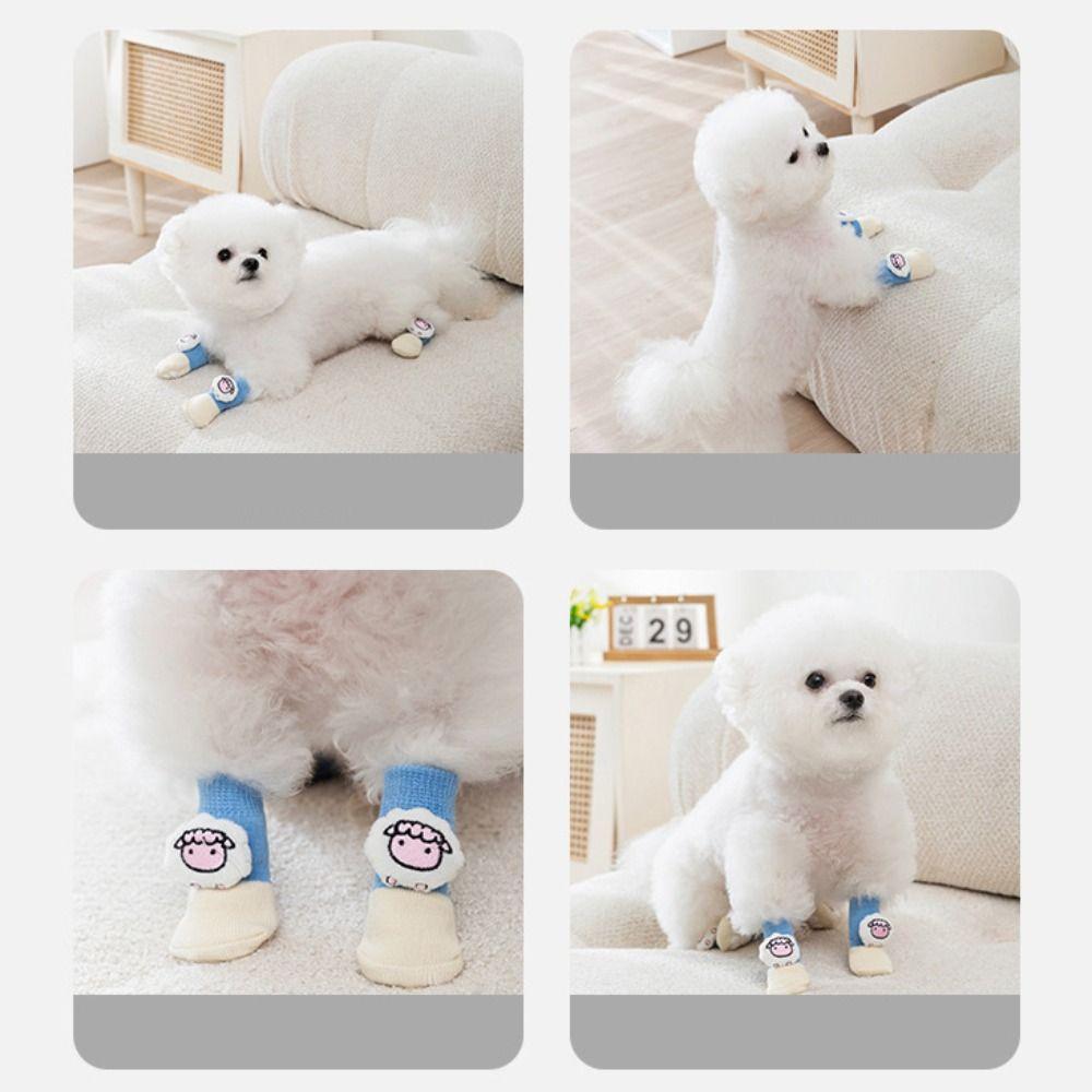 4pcs Knitted Pet Socks Cartoon Pet Dog Accessories Comfortable Puppy Shoes
