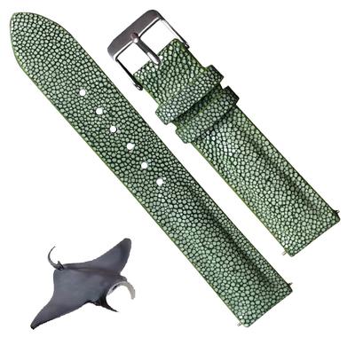 Vinacreations 18mm Green Stingray Leather Watch Galuchat Leather Replacement Watch Band for Handmade with Wrist Green Strap, Men, Buckle, (DH-68-18MM)