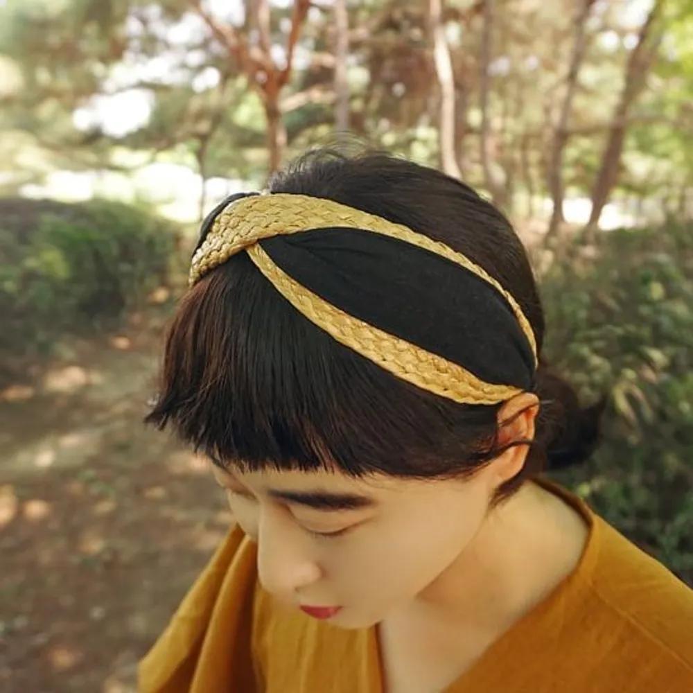 Rattan Color Block Wide Twist Turban Summer Hairband