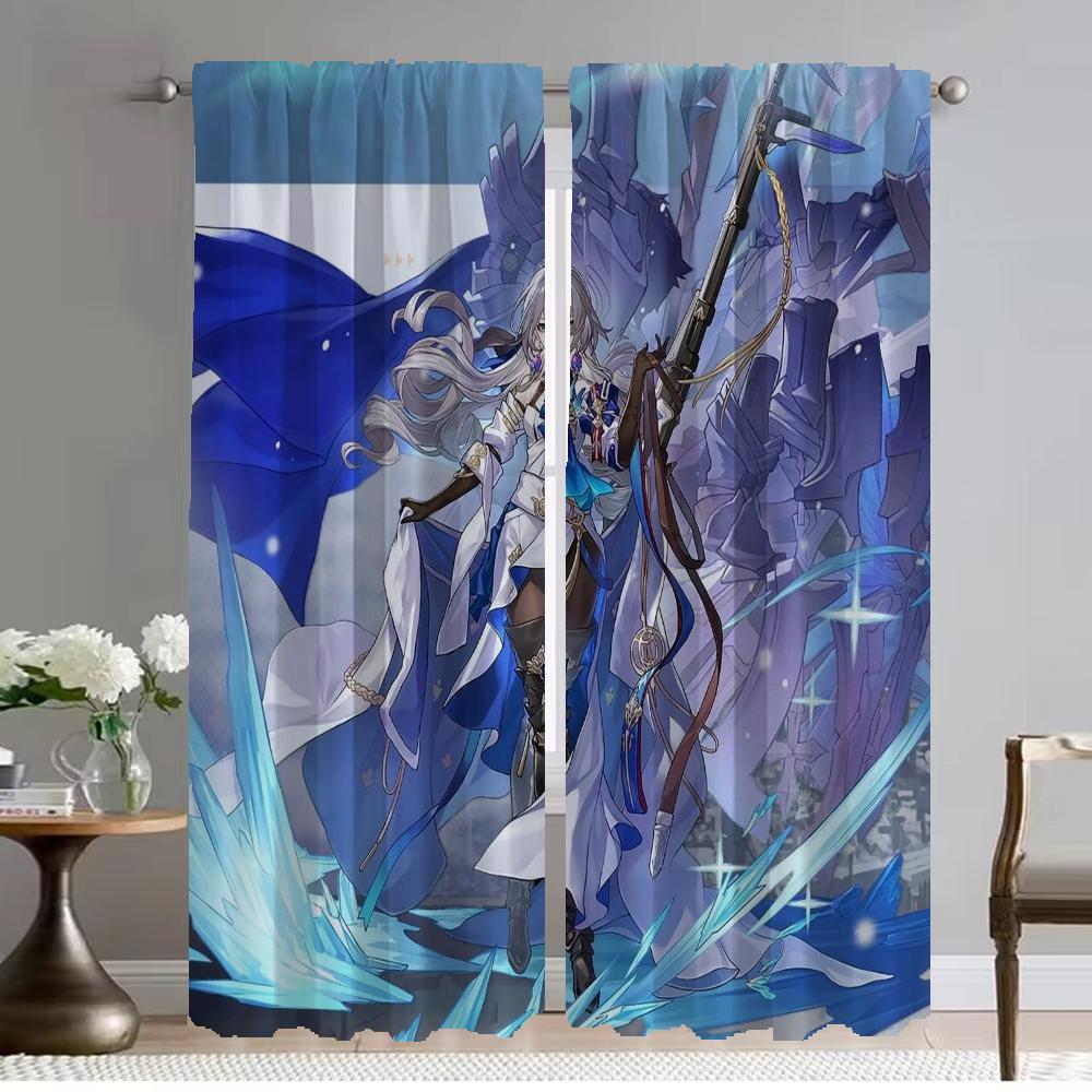 

Modern Living Room Curtains Camera Honkai Star Rail Home Interior Halloween Decoration Tulle Bedroom Set Of 2 Made Polyester Sitting Decor W100*H130(CM)-Hooks&2PCS
