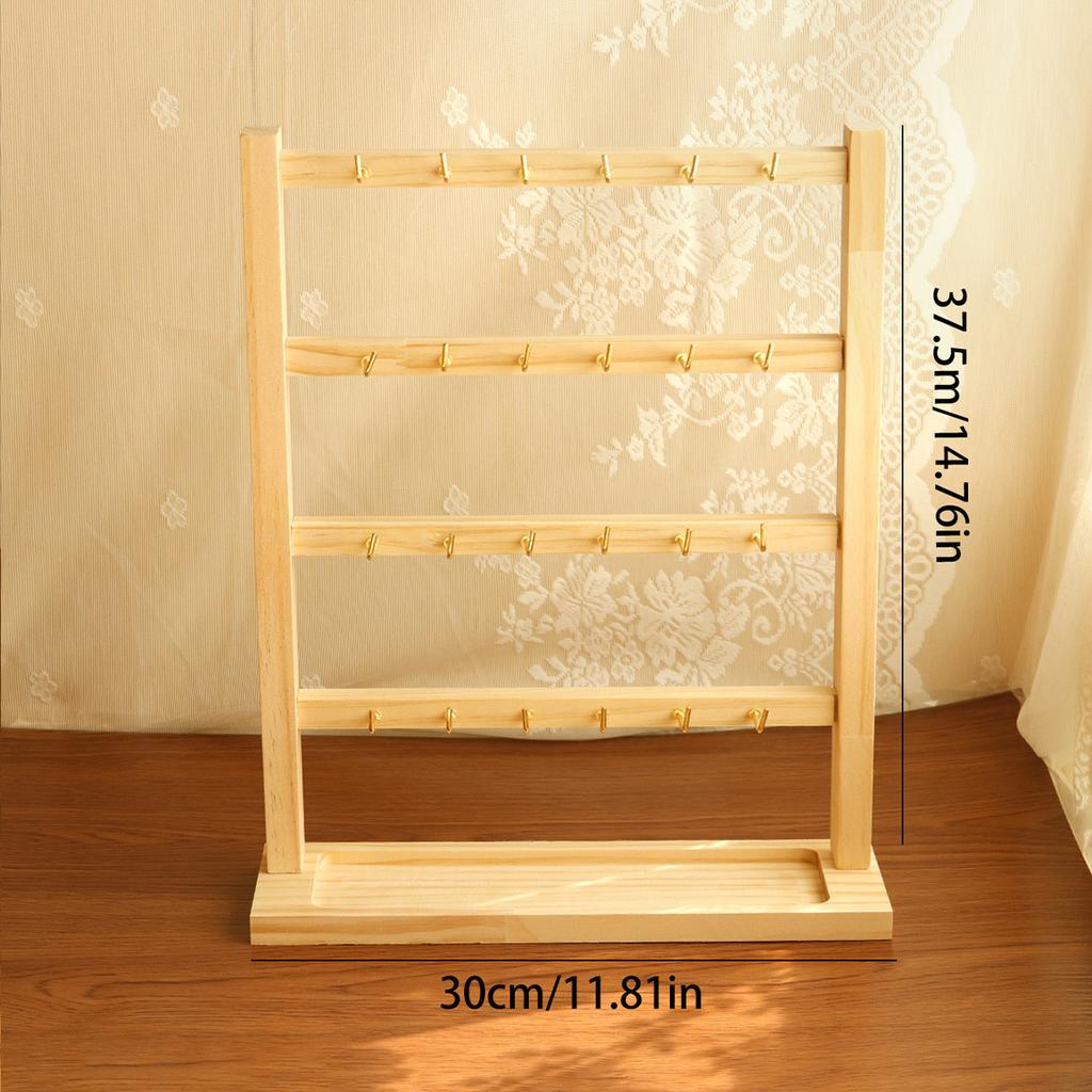 Wooden Jewelry Earring And Bracelet Hook Display Stand Storage Organizer with Key Ring Hook Real Wood Ear Studs Ring Holder