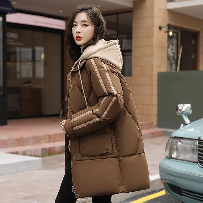 Ropa de Invierno a Juego Chaqueta Gruesa Acolchada de Plumón de Talla Grande para Mujer Chaqueta Acolchada Cálida de Largo Medio Chaqueta Acolchada Chaqueta