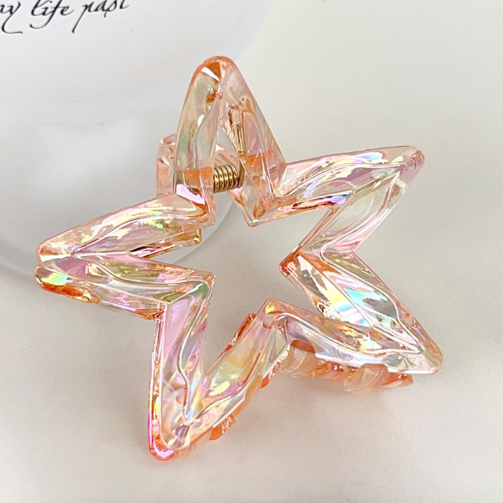 1pc Crystal Candy-colored Hair Clip Dazzling Hollowed-out Five-pointed Star Hair Clip Stylish and Elegant Hair Claw