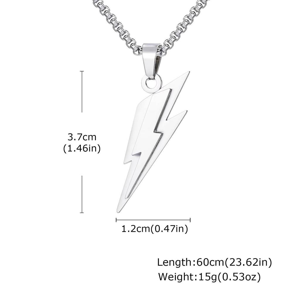Vnox Stainless Steel Lightning Pendant Necklace, 60cm Box Chain with Lobster Clasp, Punk Waterproof Jewelry Gift for Men Women