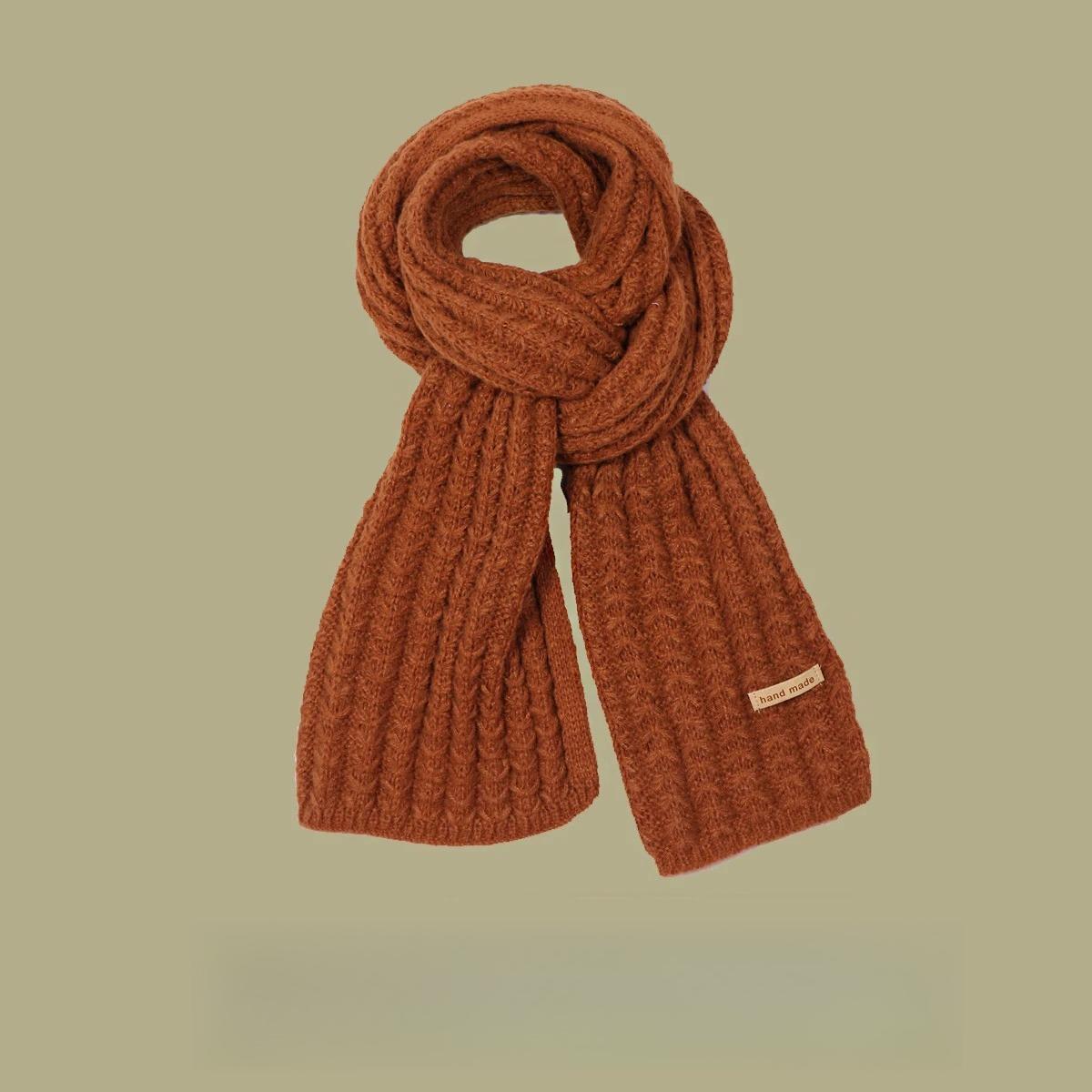 

Men Women Thick Warm knitted Scarf in Winter Autumn Wool Soft Solid Cashmere Neckerchief Simple Fashion Black Students Scarves коричневий