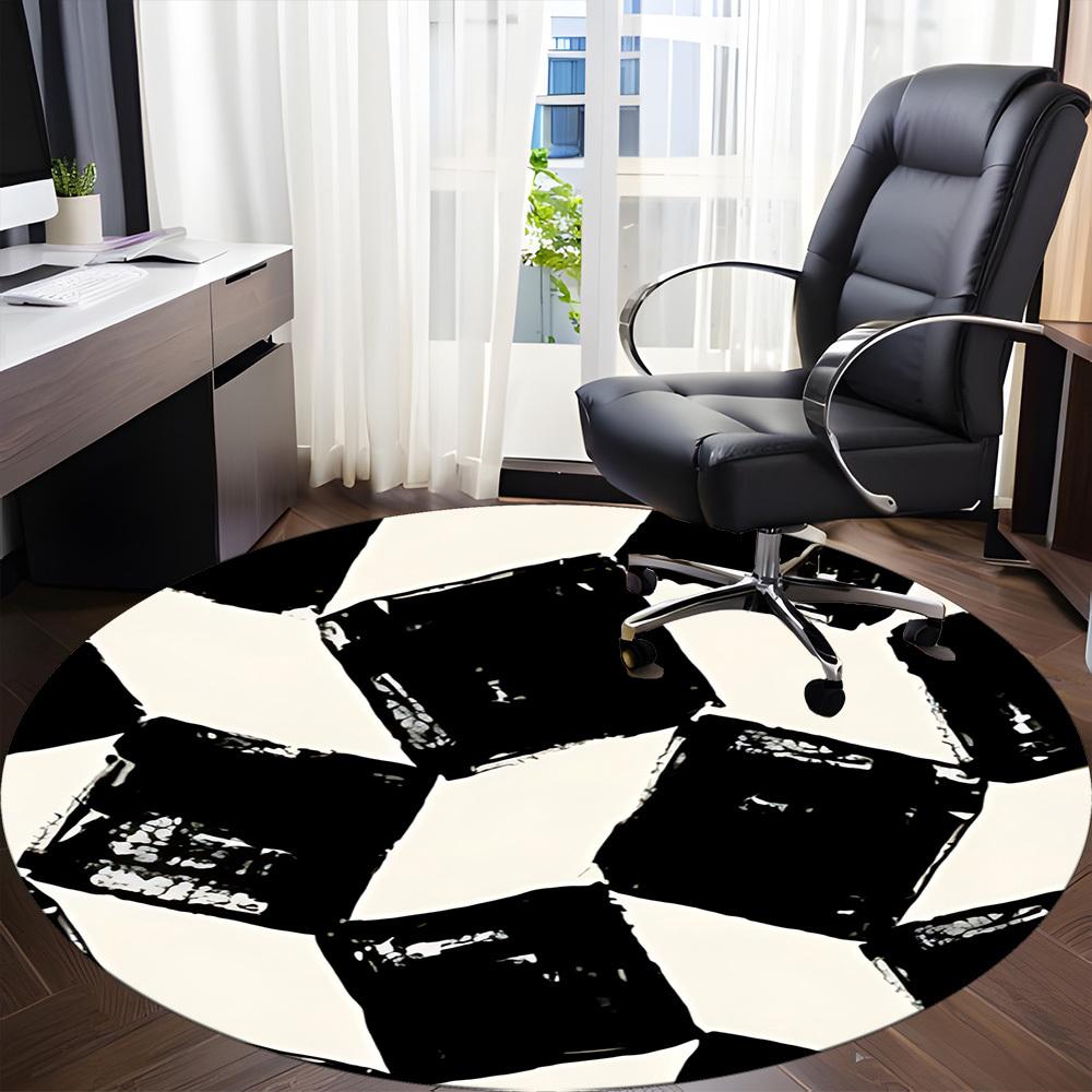 1pc Black Square Office Round Rug, Non-slip, Soft and Durable Office Rug for Interior Decoration, Perfect for Office, Beautiful Decoration Yy260323083