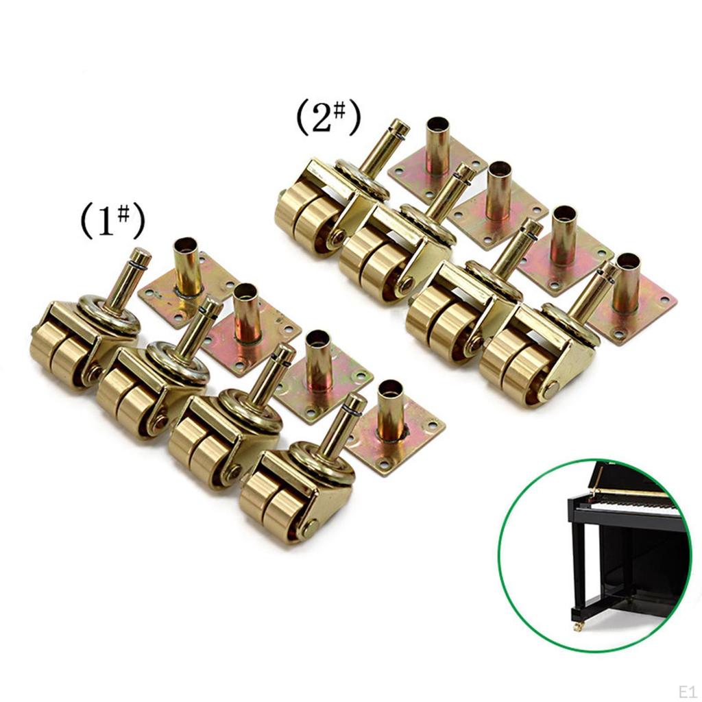 4 Brass Piano Casters for Pianos, Metal Parts, Easy Assembly, Spare Part, Tuning Tool