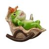 Garden Frog Figurine Frog Reading A Book on Rocking Chair Statue Resin