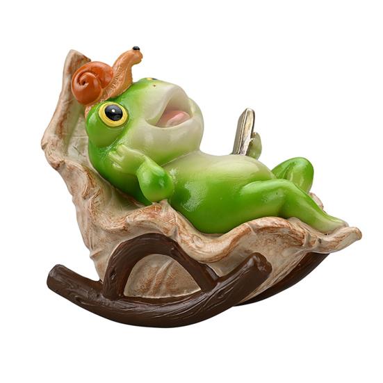 Garden Frog Figurine Frog Reading A Book on Rocking Chair Statue Resin