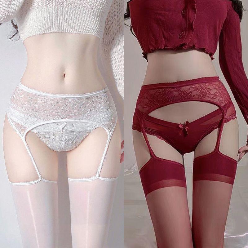Débardeur en Dentelle de Soie Noire à l'Huile de Cheval Ultra-Doux avec Bas Sexy Hauts sur les Genoux